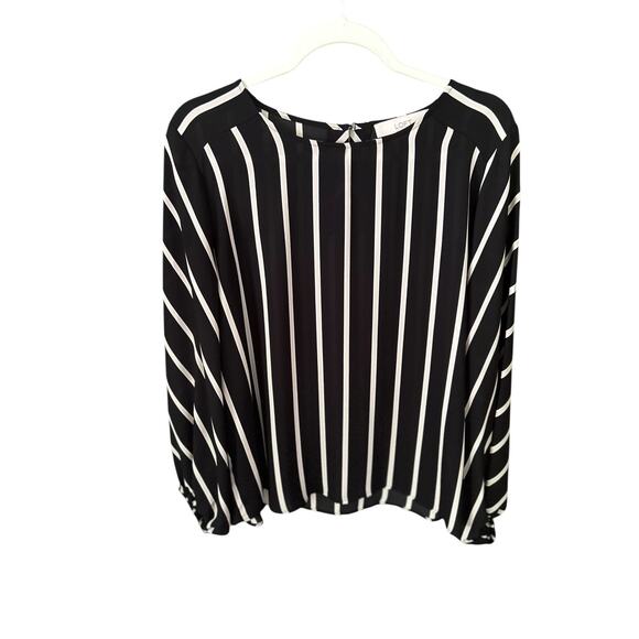 Stripe‎ Blouse M Balloon Sleeve Minimalist Y2K Workwear Chic Black White by LOFT - Picture 1 of 8